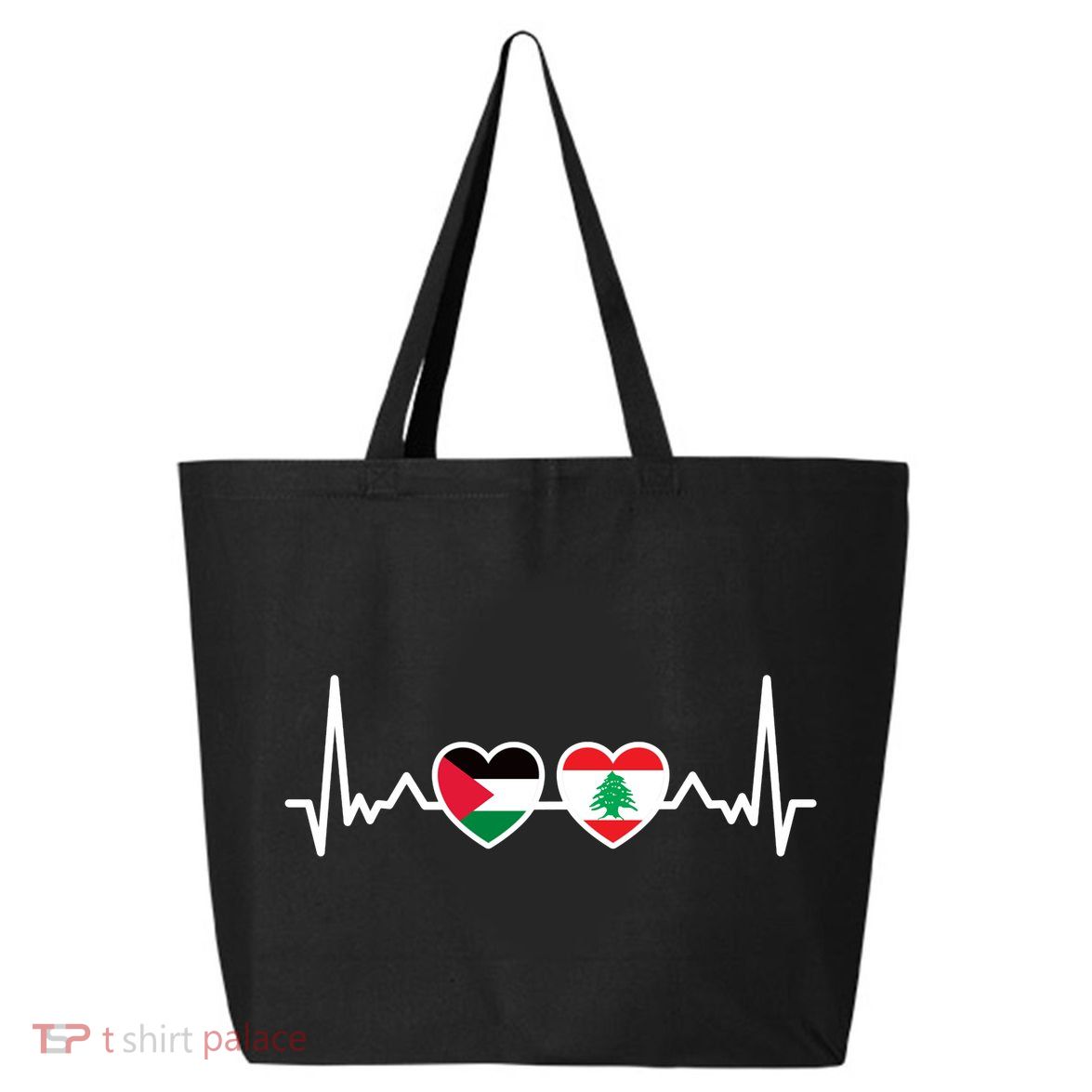 Lebanon Palestine Flag Lebanese Palestinian Unity Heartbeat 25L Jumbo Tote