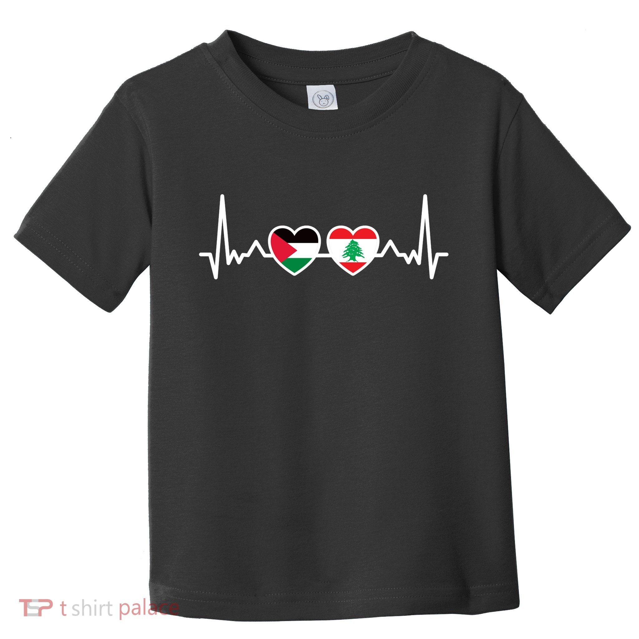 Lebanon Palestine Flag Lebanese Palestinian Unity Heartbeat Toddler T-Shirt