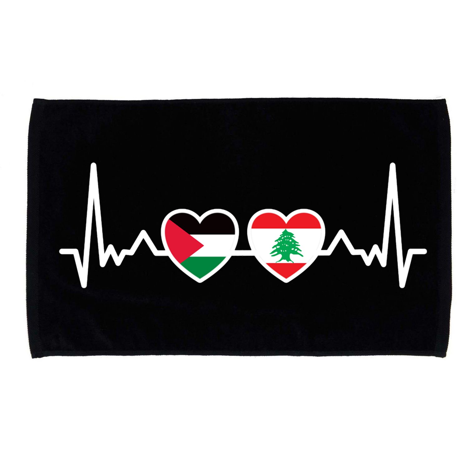Lebanon Palestine Flag Lebanese Palestinian Unity Heartbeat Microfiber Hand Towel