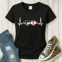 Lebanon Palestine Flag Lebanese Palestinian Unity Heartbeat Womens T-Shirt