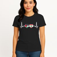 Lebanon Palestine Flag Lebanese Palestinian Unity Heartbeat Womens T-Shirt