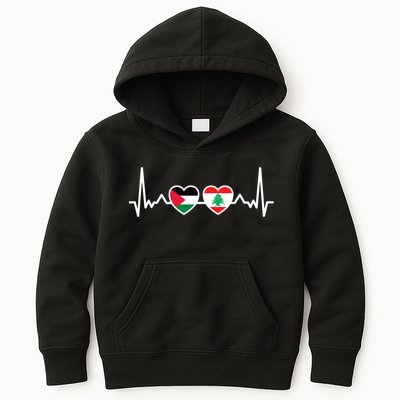 Lebanon Palestine Flag Lebanese Palestinian Unity Heartbeat Kids Hoodie