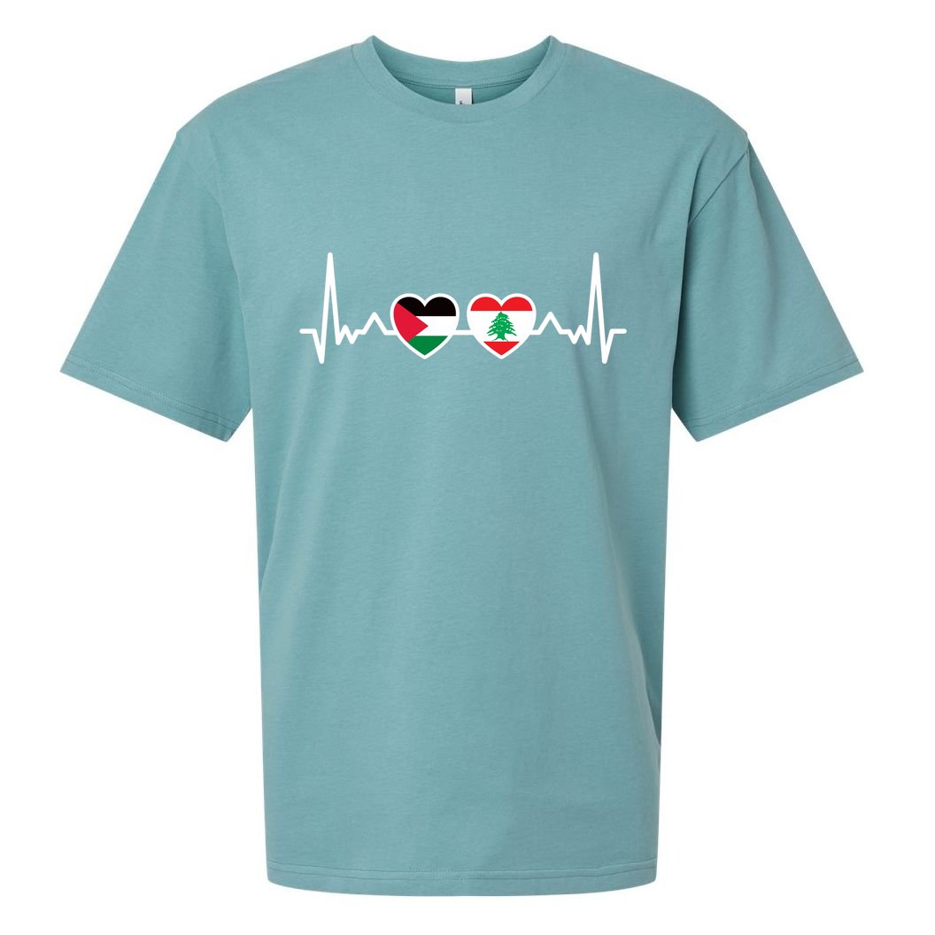 Lebanon Palestine Flag Lebanese Palestinian Unity Heartbeat Sueded Cloud Jersey T-Shirt