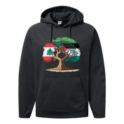 Lebanon Palestine Flag Lebanese Palestinian United Performance Fleece Hoodie