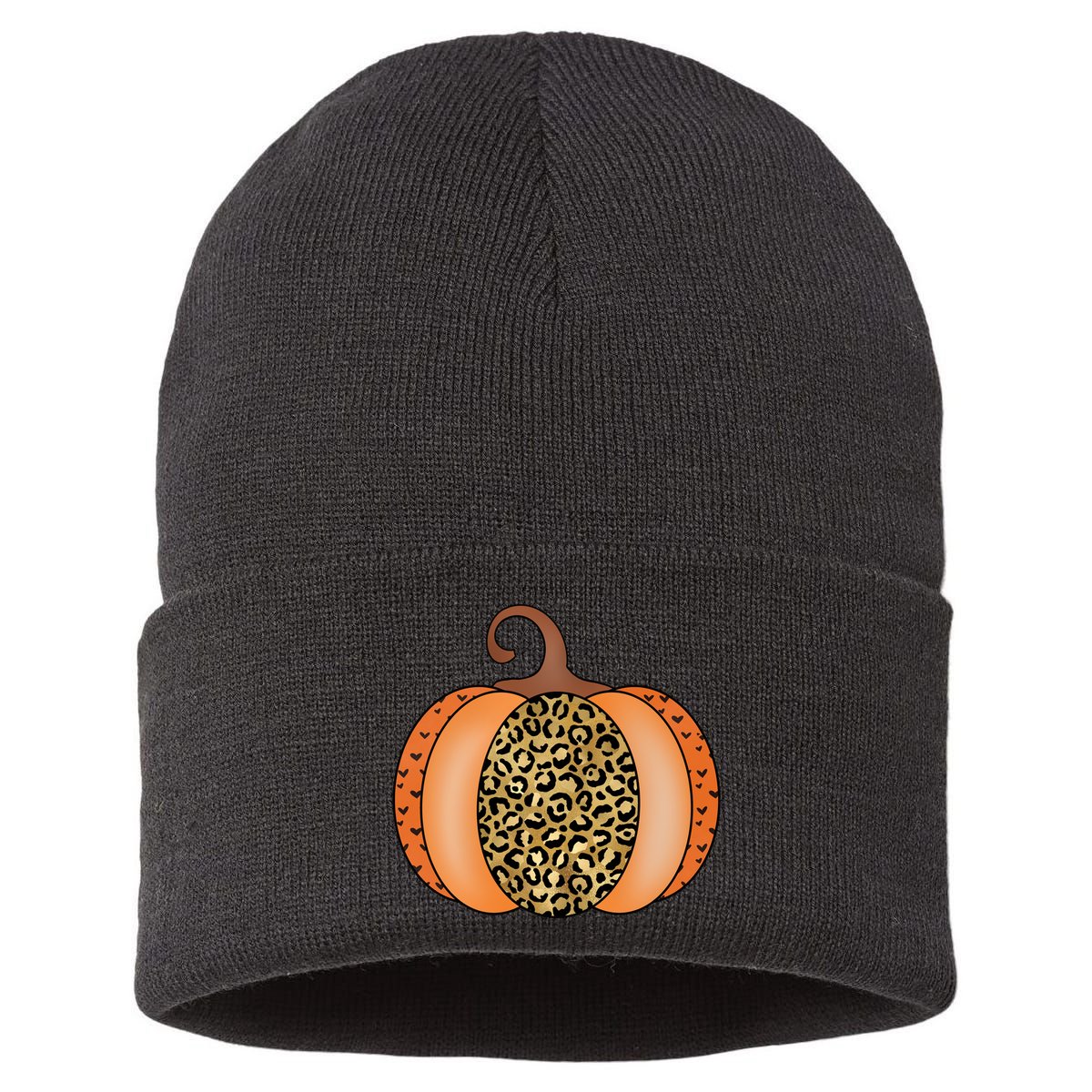 Leopard Pumpkin Fall Holiday Sustainable Knit Beanie