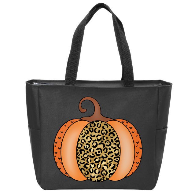 Leopard Pumpkin Fall Holiday Zip Tote Bag