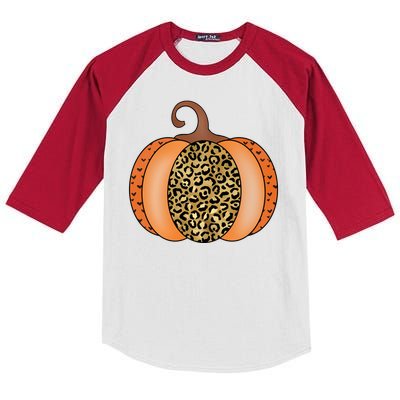 Leopard Pumpkin Fall Holiday Kids Colorblock Raglan Jersey