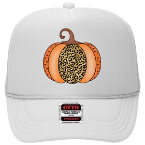 Leopard Pumpkin Fall Holiday High Crown Mesh Back Trucker Hat