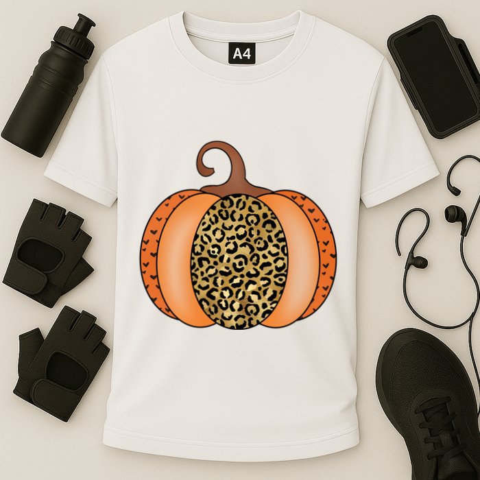 Leopard Pumpkin Fall Holiday Cooling Performance Crew T-Shirt