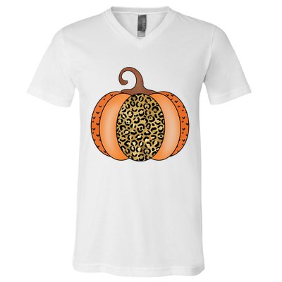 Leopard Pumpkin Fall Holiday V-Neck T-Shirt