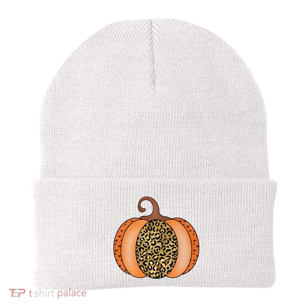 Leopard Pumpkin Fall Holiday Beanie