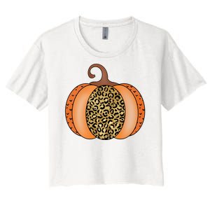 Leopard Pumpkin Fall Holiday Women's Crop Top Tee