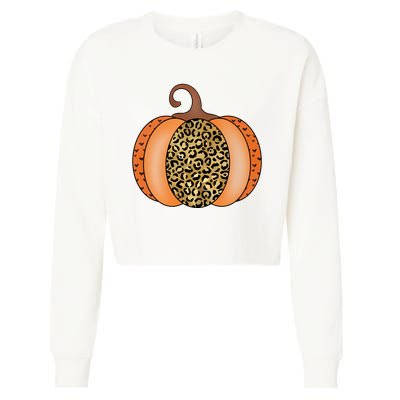 Leopard Pumpkin Fall Holiday Cropped Pullover Crew