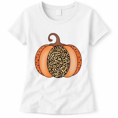 Leopard Pumpkin Fall Holiday Womens T-Shirt