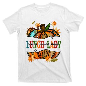 Leopard Pumpkin Fall Autumn Thanksgiving Lunch Lady Women T-Shirt