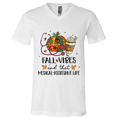 Leopard Pumpkin Fall Vibes And That Medical Assistant Life Gift V-Neck T-Shirt