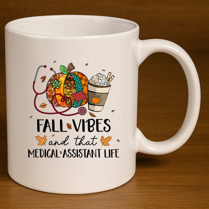 Leopard Pumpkin Fall Vibes And That Medical Assistant Life Gift 11oz C Handle Ceramic Mug