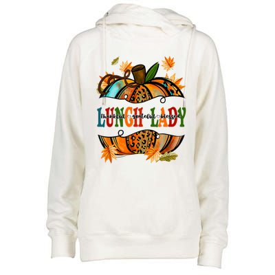 Leopard Pumpkin Fall Autumn Thanksgiving Lunch Lady Womens Funnel Neck Pullover Hood