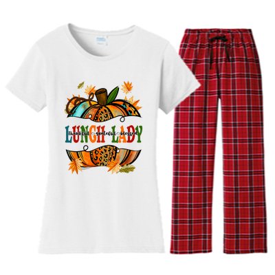 Leopard Pumpkin Fall Autumn Thanksgiving Lunch Lady Women's Flannel Pajama Set