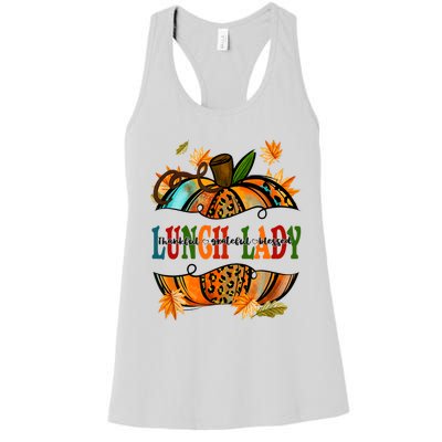 Leopard Pumpkin Fall Autumn Thanksgiving Lunch Lady Women's Racerback Tank