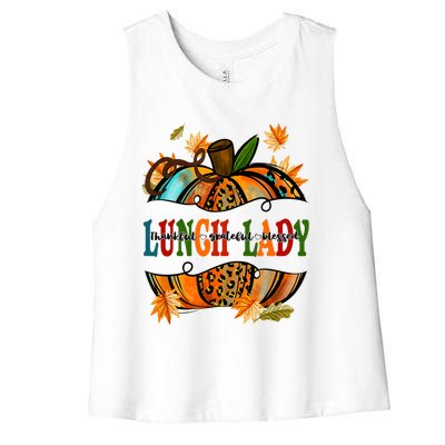 Leopard Pumpkin Fall Autumn Thanksgiving Lunch Lady Women's Racerback Cropped Tank