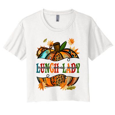 Leopard Pumpkin Fall Autumn Thanksgiving Lunch Lady Women's Crop Top Tee