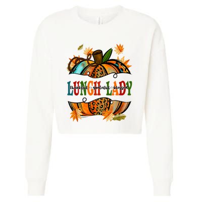 Leopard Pumpkin Fall Autumn Thanksgiving Lunch Lady Cropped Pullover Crew