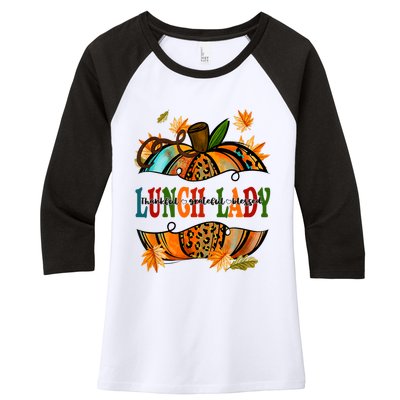 Leopard Pumpkin Fall Autumn Thanksgiving Lunch Lady Women's Tri-Blend 3/4-Sleeve Raglan Shirt