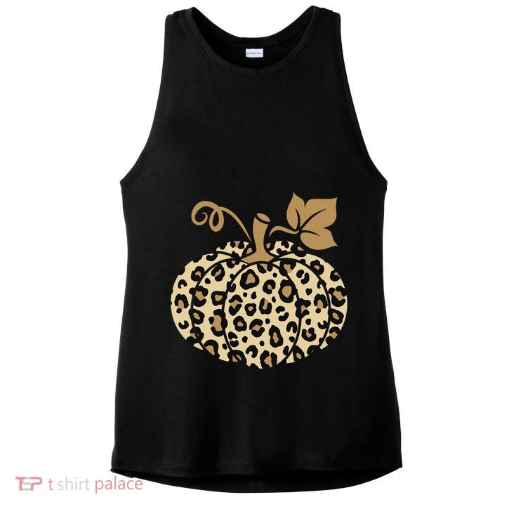 Leopard Pumpkin Fall Ladies PosiCharge Tri-Blend Wicking Tank