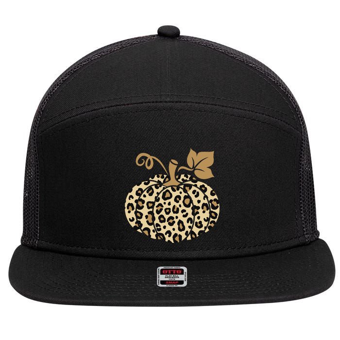 Leopard Pumpkin Fall 7 Panel Mesh Trucker Snapback Hat