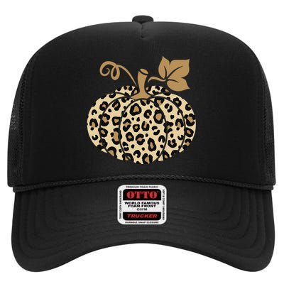 Leopard Pumpkin Fall High Crown Mesh Back Trucker Hat