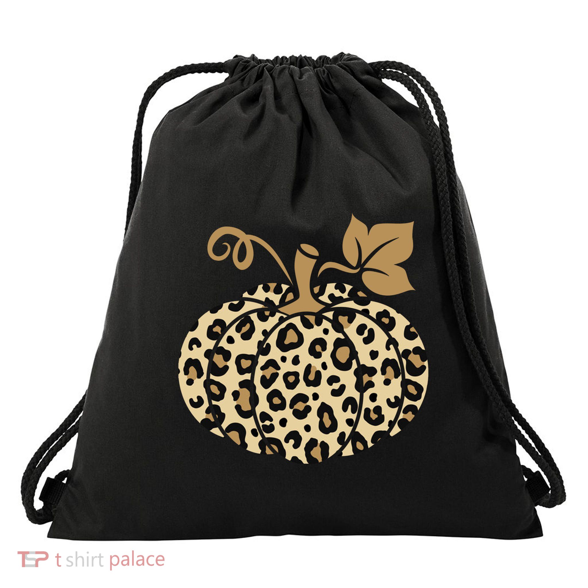 Leopard Pumpkin Fall Drawstring Bag