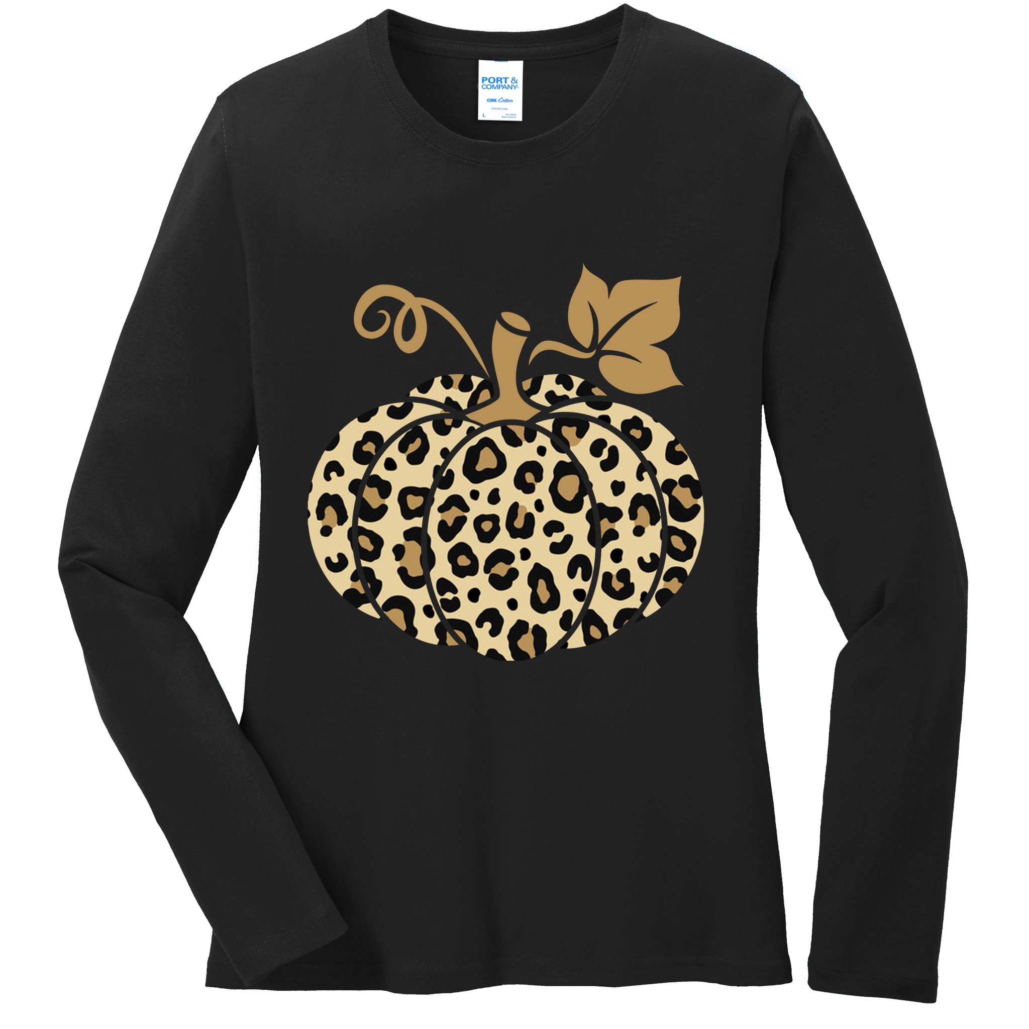 Leopard Pumpkin Fall Ladies Long Sleeve Shirt