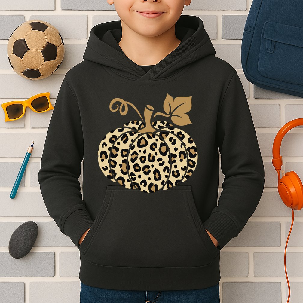 Leopard Pumpkin Fall Kids Hoodie