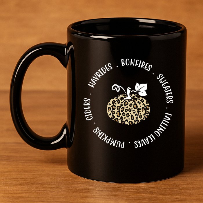 Leopard Pumpkin Fall Lover 11oz C Handle Ceramic Mug