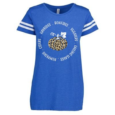 Leopard Pumpkin Fall Lover Enza Ladies Jersey Football T-Shirt