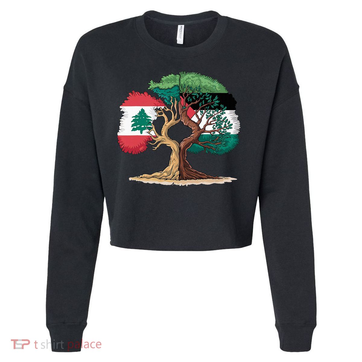 Lebanon Palestine Flag Lebanese Palestinian Cropped Pullover Crew