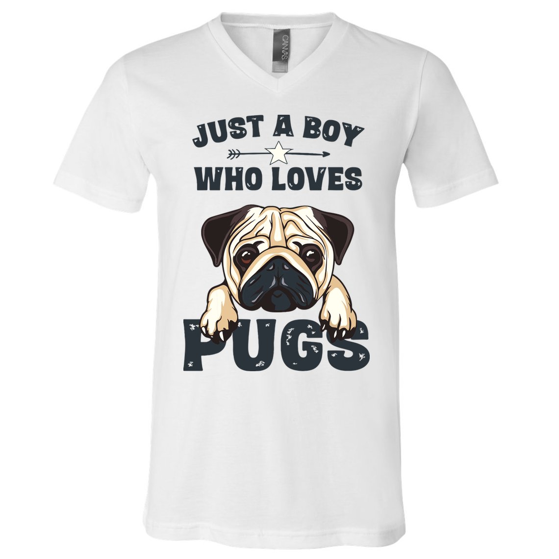 Love Pugs Funny Cute Pug Lover Saying For Boy V-Neck T-Shirt