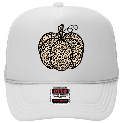 Leopard Pumpkin Festive High Crown Mesh Back Trucker Hat