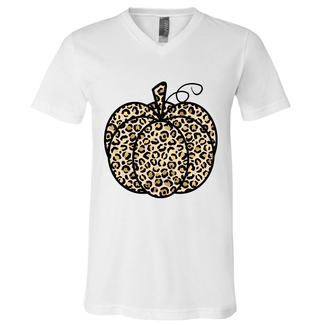 Leopard Pumpkin Festive V-Neck T-Shirt