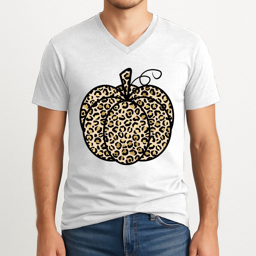 Leopard Pumpkin Festive V-Neck T-Shirt