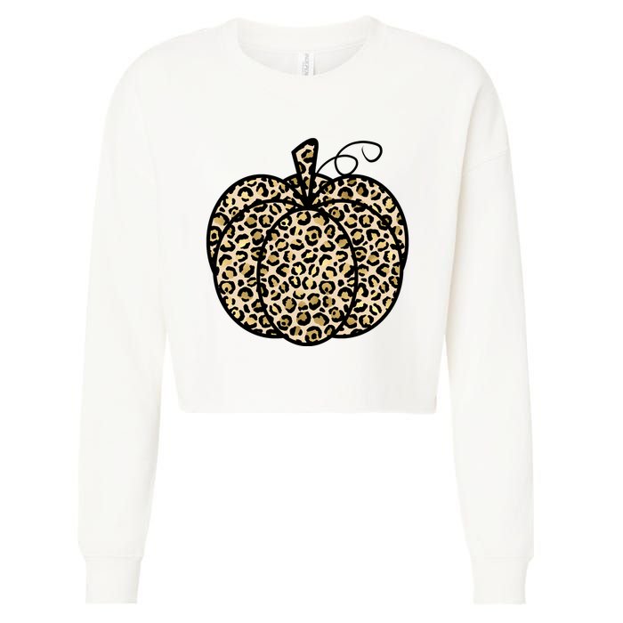 Leopard Pumpkin Festive Cropped Pullover Crew