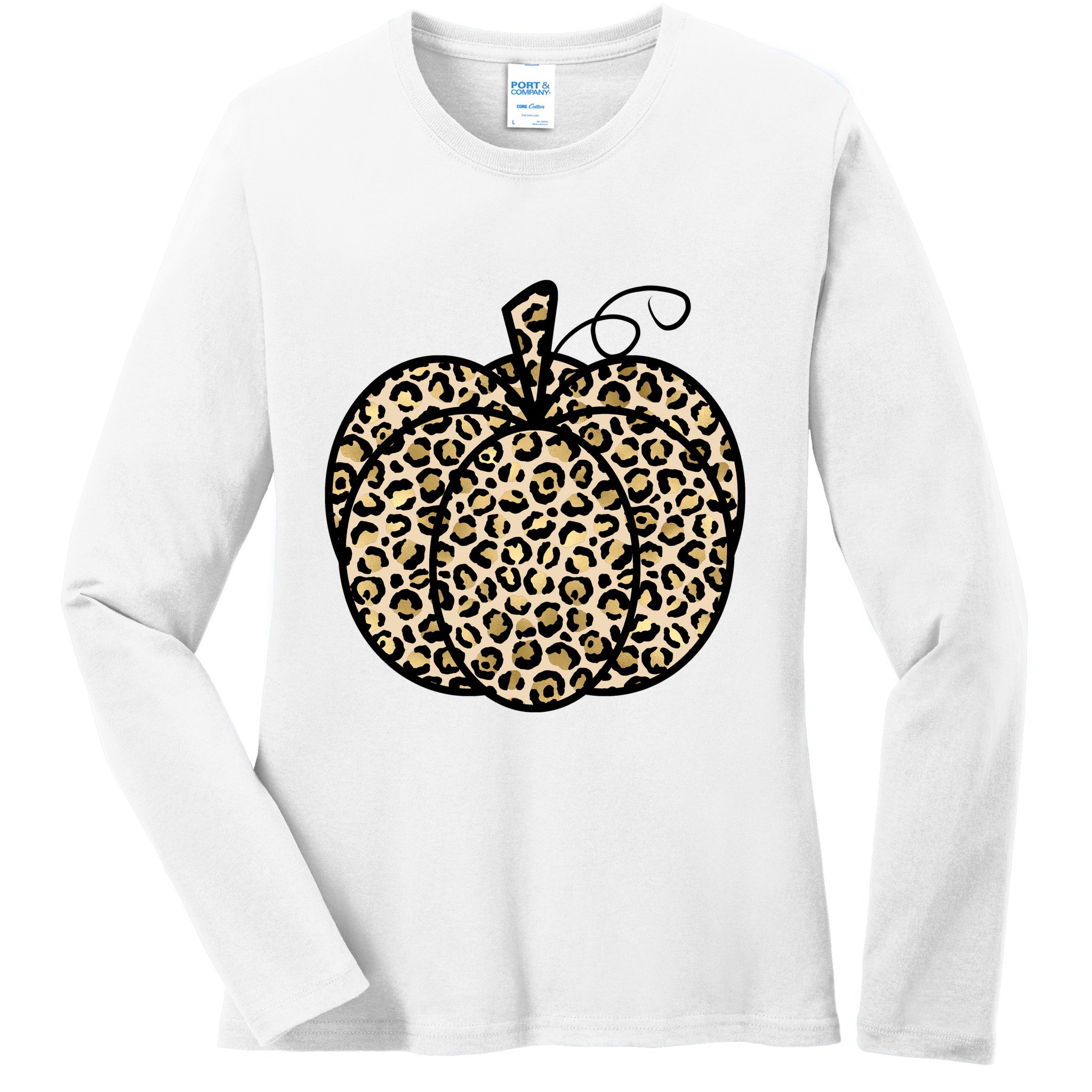 Leopard Pumpkin Festive Ladies Long Sleeve Shirt