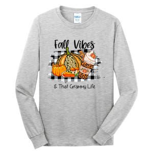 Leopard Plaid Fall Autumn Vibes Thankful Grammy Thanksgiving Cute Gift Tall Long Sleeve T-Shirt