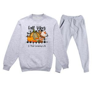 Leopard Plaid Fall Autumn Vibes Thankful Grammy Thanksgiving Cute Gift Premium Crewneck Sweatsuit Set