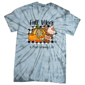 Leopard Plaid Fall Autumn Vibes Thankful Grammy Thanksgiving Cute Gift Tie-Dye T-Shirt