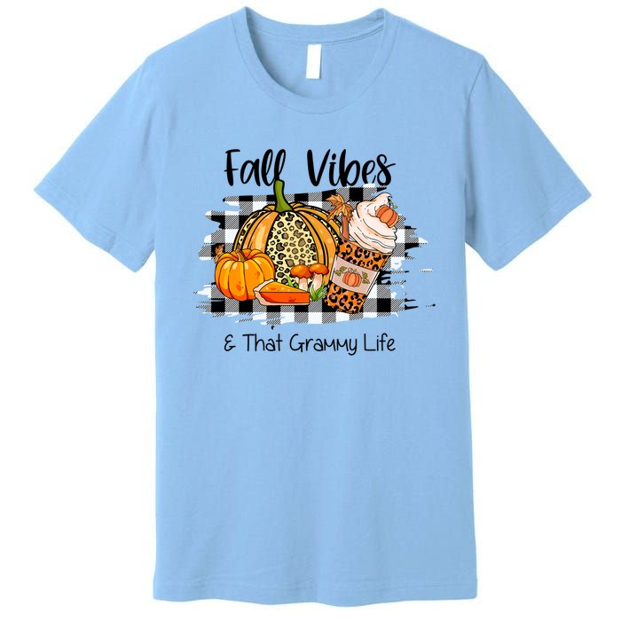 Leopard Plaid Fall Autumn Vibes Thankful Grammy Thanksgiving Cute Gift Premium T-Shirt