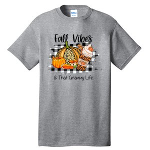 Leopard Plaid Fall Autumn Vibes Thankful Grammy Thanksgiving Cute Gift Tall T-Shirt