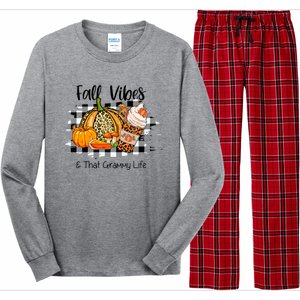 Leopard Plaid Fall Autumn Vibes Thankful Grammy Thanksgiving Cute Gift Long Sleeve Pajama Set