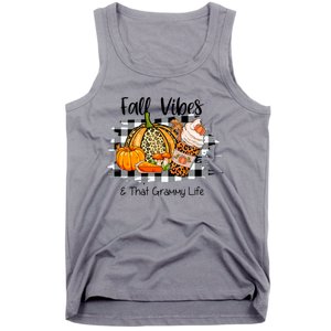 Leopard Plaid Fall Autumn Vibes Thankful Grammy Thanksgiving Cute Gift Tank Top